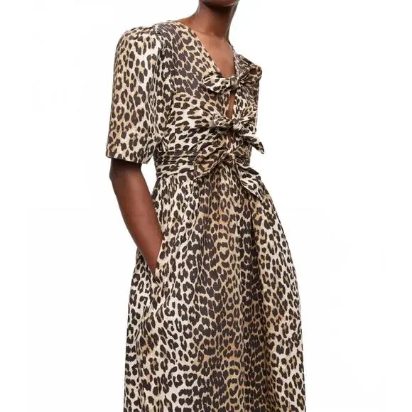 NEW GANNI printed midi dress in leopard - Picture 4 of 4